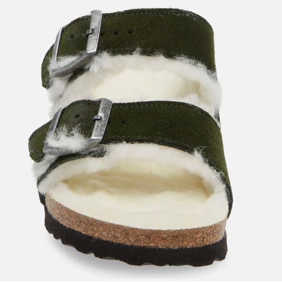 NEW  Birkenstock Arizona Shearling Sandal Suede Lambswool Mountain View Green - Picture 8 of 16